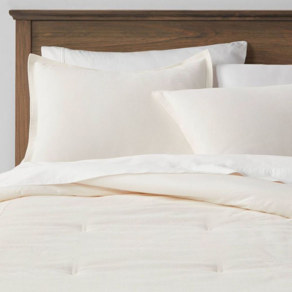 King Cotton Velvet Bedding Comforter and Pillow Sham Set - Cream